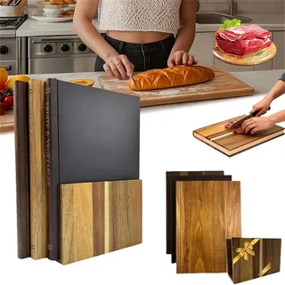 Schneidebrett Bibliothek Buchschneidebrett 4 Stück Schneidebrett Holz Set Mit Ständer, Book Shaped Cutting Board, Cutting Boards That Look Like Books Für Kochen Koch Obst Fleisch