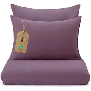 URBANARA Montrose Flanell-Bettwäsche 240x220 cm & 2X 80x80 cm I 100% Baumwolle Made in Portugal I Weich & Kuschelig I Warme Winterbettwäsche Oeko Tex Standard 100 I Aubergine