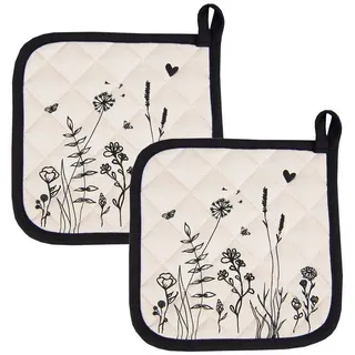 Clayre & Eef Topflappen Flora and Fauna, (Set, 2-tlg., 2-teilig), hitzebeständig wattiert Pfannen Untersetzer ca.20x20cm