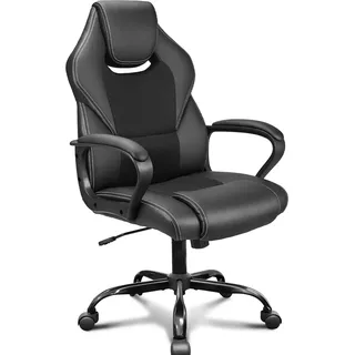 BASETBL Bürostuhl 150kg Office Chair Gaming Stuhl aus PU-Leder | Bürostühle ergonomisch Weiche Armlehnen, belastbar und ideal als Bürostuhl , PC Stuhl oder Gamingstuhl, schwarz