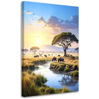 Feeby Afrikanische Tiere Savanne Natur Leinwand 80x120 cm