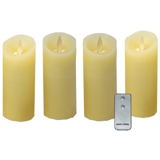 CBK-MS 4x LED echtwachs Kerzen weiß/elfenbein mit Fernbedienung flammenlose Stumpenkerzen Weihnachtskerzen für Adventskranz