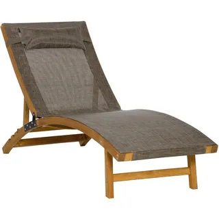Outsunny Sonnenliege, wetterbeständige Gartenliege, mit verstellbarer Rückenlehne, Kopfkissen, für Schwimmbad, Balkon, bis 120 kg, Braun, Holz, 64x71x182 cm Gartenmöbel, Gartenliegen
