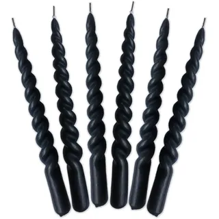 LUMELY dänische Premium gedrehte Kerzen Schwarz, 6er Pack, Höhe 24cm, Ø 2,2cm, Brenndauer ca. 7 Stunden, bunte Stabkerzen gedreht, Leuchterkerzen, Deko Kerzen Set, Dänische Kerzen (Schwarz)