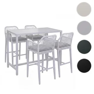 Set Bartisch + 4x Barhocker HWC-P91, Barstuhl Stehtisch, Outdoor Sitzpolster Seilgeflecht Metall ~ hellgrau