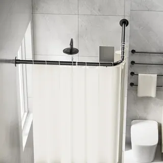 Onpira® Eck-Duschvorhangstange Teleskop L-Form 90–180 cm – Edelstahl, selbstklebend oder schraubbar – Ohne Bohren – In Silber, Schwarz, Weiß – 12 Varianten wählbar (Schraubversion Schwarz, 90x90cm)