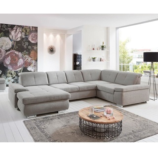 Wohnlandschaft L Ecksofa Stoff silver mit Armteil und Kopfteilverstellung