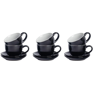 Argon Tableware 12 Stück Farbige Cappuccino Tasse und Untertasse Set - Modern Style Porzellan-Tee-und Kaffeetassen - Schwarz - 250ml