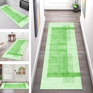 SGLGSTORE Teppich Läufer Lang Flur Küche Teppichläufer rutschfest Waschbar Küchenläufer Teppichmatten Grün Schmutzfangmatte 80X300CM Meterware Flurteppich Wohnzimmer Schlafzimmer Küchenteppich