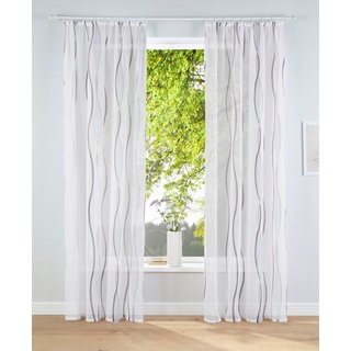 my home Gardine Dimona, Kräuselband (2 St), transparent, Voile, 2er-Set, Bestseller, Polyester, Wellen grau|silberfarben|weiß 140 cm x 295 cm