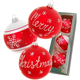 Krebs Glas Lauscha Christbaumkugeln Weihnachtskugeln Glas Ø 8 cm 3 Stück rot matt/weiß