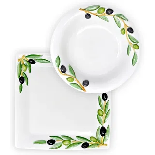 Lashuma Kombiservice Olive Suppenteller 23 cm grün/weiß 2er Set