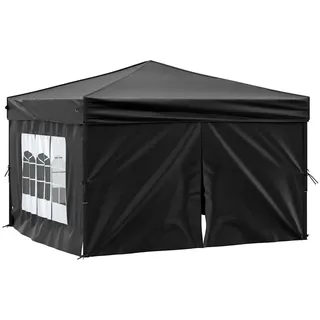 vidaXL Partyzelt Faltbar mit Seitenwänden Gartenzelt Festzelt Pavillon Zelt Gartenpavillon Gazebo Gartenlaube Bierzelt Faltzelt Camping Schwarz 3x3 m
