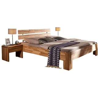 Main Möbel Massivholzbett Doppelbett 'Ella' 200x200cm Komforthöhe Wildeiche geölt beige