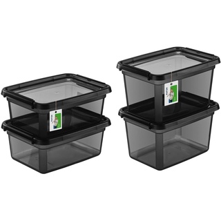 PAFEN Aufbewahrungsbox mit Deckel SET 2 Größen 2x 12,5L + 2x 15L - Boxen Aufbewahrung Stapelboxen mit Verschlussclips Kunststoffbehälter Kleiderboxen Transparent Organizer | Schwarz