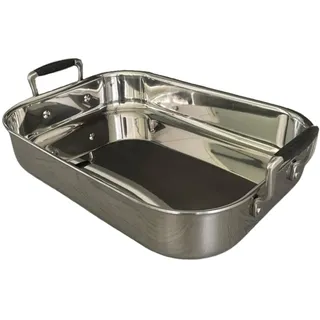 Le Creuset 3-Lagen-Edelstahl-Bräter, 35 cm, rechteckig, geeignet für alle Herdarten inkl. Induktion, mit Silikongriffen, Silber, 96102270001520