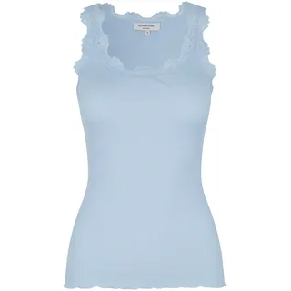 Spitzentop ROSEMUNDE "Babette Silk Top mit Seide", Damen, Gr. S, heather sky, Feinstrick, Obermaterial: 70% Seide, 30% Baumwolle, körpernah hüftbedeckend, Rundhals, Tops Spitzentop, Vintage-Spitzenbesatz, mit Rundhalsausschnitt, hoher Seidenanteil