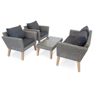 bellavista - Home&Garden® Loungeset »Montecristo« Gartenmöbel Set Rattan Garnitur Outdoor Lounge Gruppe, (Set, 4-tlg., ein 2-Sitzer Gartensofa, zwei Sessel, ein Tisch), grau, Polyrattan, für 4 Personen, wetterfest, Garten, Terrasse, Balkon grau