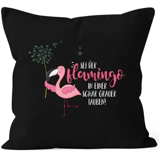 MoonWorks Dekokissen Kissenbezug sei der Flamingo in einer Schar grauer Tauben Flamingo Pusteblume Kissen-Hülle Deko-Kissen 40x40 Baumwolle MoonWorks® schwarz