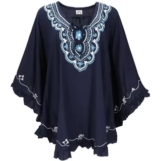 Guru-Shop Longbluse Bestickter Hippie Poncho, Tunika, Kaftan,.. alternative Bekleidung blau