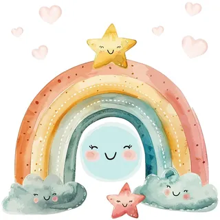 WANDAUFKLEBER 130x143cm - Regenbogen und Sterne