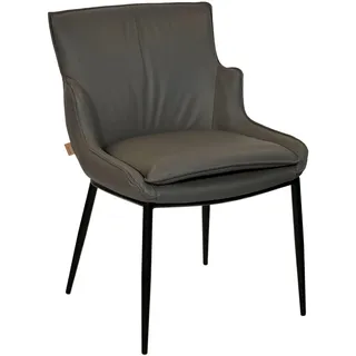 SIX Komfortabler Lusso Echtleder Stuhl - Hochwertiges Rindsleder, belastbar bis 150 kg, ergonomisch, stabil, ideal für Esszimmer, Büro, Konferenzraum - in Grau
