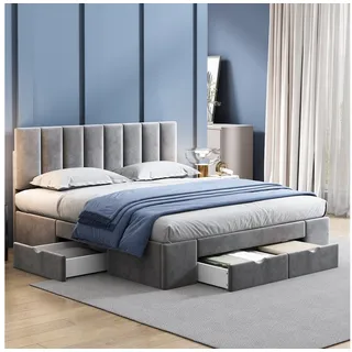 REDOM Polsterbett Doppelbett Stauraumbett Bett mit 4 Schubladen (160 x 200 cm grau ohne Matratze) grau