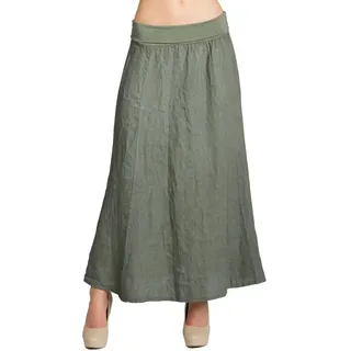 Caspar Faltenrock RO019 Damen langer Maxi Sommer Leinenrock mit figurfreundlichem Stretch Bund - Made in Italy grün S - DE36 UK8 IT40 ES38 US6