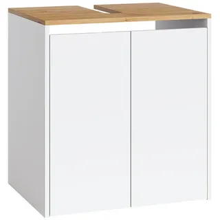 Vicco Waschbeckenunterschrank, Viktor, Weiß/Artisan, 60.2 x 65 cm, mit Siphonausschnitt und höhenverstellbarem Einlegeboden