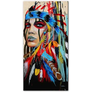 kwydle Moderne Wandkunst Bild Indianerin Mädchen mit Feder Leinwand Gemälde Poster Drucke Pop Art für Wohnzimmer Home Decor (60 x 120 cm) ohne Rahmen