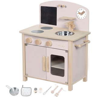 roba® Spielküche Spielküche, rosa/natur Holz, MDF, mit Kreidetafel, Pfanne und Küchezubehör rosa 