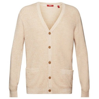 Esprit Strickjacke Cardigan mit V-Ausschnitt, 100 % Baumwolle (1-tlg) beige M