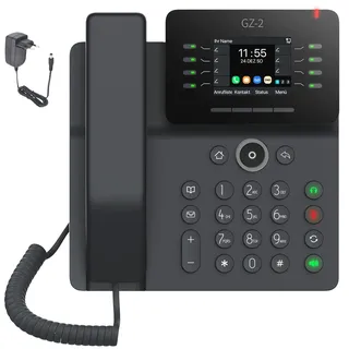 IP Telefon VoIP für FritzBox & Telekom, GEQUDIO GZ-2 mit USB | Mit Netzteil · SIP Tischtelefon · Farbdisplay · HD-Freisprechen · Sipgate & Speedport · USB-Anschluss
