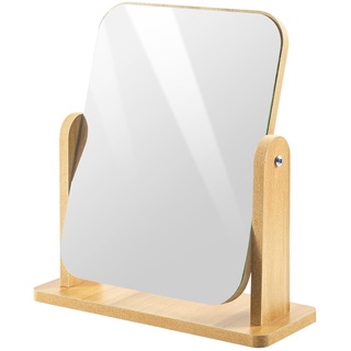 Bahan alamy Kosmetikspiegel 360 Grad Drehung Schminkspiegel Stehend Holz Tischspiegel Freistehend Make Up Spiegel Für Frisiertisch, Badezimmer, Schlafzimmer (22x17 cm)