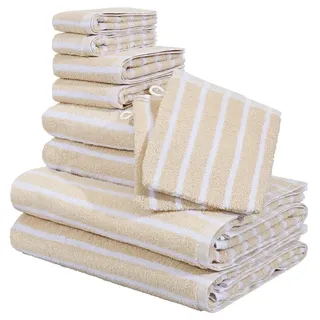 OTTO home Handtuch Set Jannika, Duschtücher, Handtücher, Gästetücher, Seiftücher, Waschlappen, Frottier (10-St), Handtücher mit Streifen, 100% Baumwolle, weich, umfangreiches Set beige
