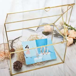 Homtone 25cm Glas Hochzeits kartenbox, Kupfer Handgefertigte goldene | Terrarium Glasbox für Hochzeiten, Empfänge, Tischdekoration, Geschenk, Hochzeit Deko