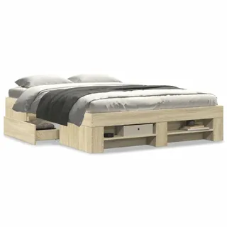 IKAYAA Bett 120x200 mit schubladen Bettgestell 120x200 mit stauraum ohne kopfteil Stauraumbett Bettgestell mit Lattenrost -Sonoma Eiche-120 x 200 cm