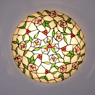 ACMHNC Tiffany Stil Deckenleuchte Retro,Runde Barock Deckenlampe Schlafzimmer, Glasmalerei Deckenlampe Wohnzimmer Vintage Deckenleuchten Beleuchtung Balkonlicht Küche Licht Flurlampe,E27,30CM