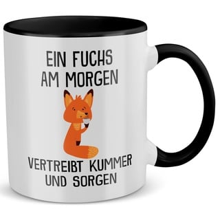 22Feels Fuchs Tasse mit Spruch Wald Tier Büro Förster Geschenk für Frauen und Männer Deko Kollege Kaffeetasse (Zweifarbig Weiss-Schwarz)