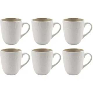 Kaffeetassen 6er Set TIZIANA, 300 ml - Beige - Weiß - Steingut - mit Reliefprägung - 6er Set