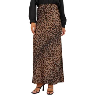BSLVWG Leopard Print Satinrock Hohe Taille Versteckt Elastischer Bund Maxi Satinröcke Seide Flowy Elegante (DE/NL/SE/PL, Alphanumerisch, L, Regular, Regular, Braun) - L
