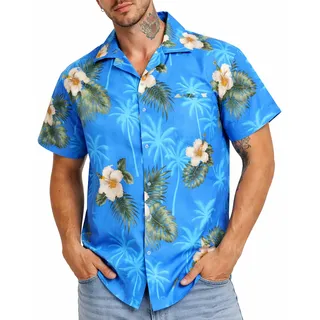 King Kameha Hawaii Hemd Männer - Komfortables Hawaiihemd Herren Kurzarm mit Front-Tasche & Blumen-Print - 4XL