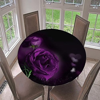 Morbuy Rund Tischdecke Elastisch, 3D Rose Rund Tischdecken Wasserdicht Lotuseffekt Abwaschbar Abwischbar Tischtuch für Dekoration Küchentisch Garten Outdoor (Durchmesser 100cm,Lila Rose)