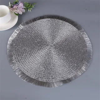 6er Set Platzsets Rund Tischsets Abwaschbar Hitzebeständig Platzdeckchen Gewebt Platzsets für Küche, Party, Hochzeit (Silber)
