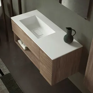 progettobagno Evo 50 Walnuss Vision Waschtisch Lago mit Unterschrank  120 cm, Ausführung links ohne Hahnloch MB50E90LS30HISRNV, Badmöbel,