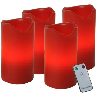 MARELIDA LED-Kerze LED Kerzenset Adventskerzen Echtwachs flackernd Timer Fernb. 4St rot, LED Classic, warmweiß (2100K bis 3000K) rot