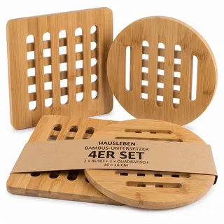 hausleben Topfuntersetzer Bambus-Untersetzer 4er Set 16x16 cm, eckig & rund, Zubehör für Töpfe, Pfannen, Teekannen, Auflaufformen, Set, 4-tlg., 16L x 16B x 1D cm beige
