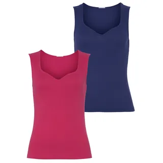 Shirttop VIVANCE Gr. 36/38, bunt (pink, blau) Damen Tops Strandtops mit herzförmigen Dekolleté