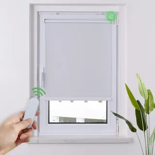 HOMEDEMO M100 Elektrische Rollos Verdunkelungsrollo mit Motor & Fernbedienung, Weiß 75x150cm(BxH), Smart Rollo ohne Bohren klemmfix & mit Bohren, Sonnenschutz Sichtschutz Rollo für Fenster