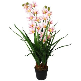 Arnusa Künstliche Orchidee in Gräser Kunstgras Dekogras 85 cm mit 33 Blüten Kunstpflanze künstliche Pflanze Kunstorchidee (Weiß)